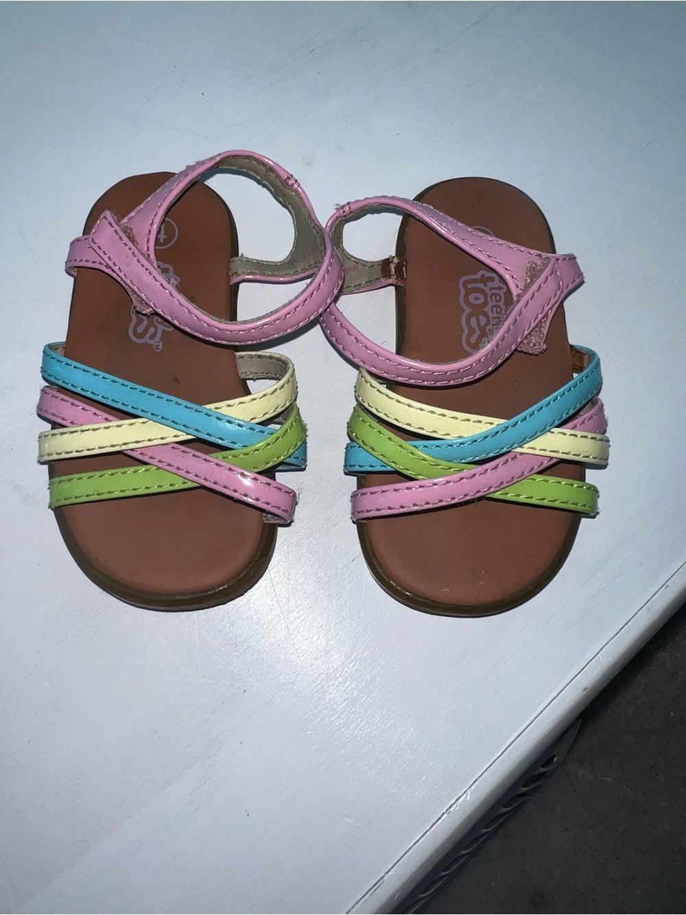 Baby Girls Totes Multicolor Strappy Sandals - Pink, Blue, Yellow, Green Sz 4c